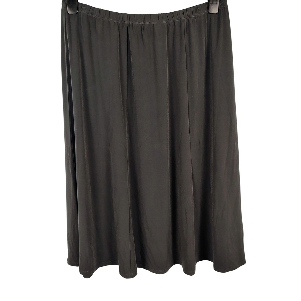 Susan Graver Womens 1X Liquid Knit Midi Skirt Gray Stretch Minimalist Officecore